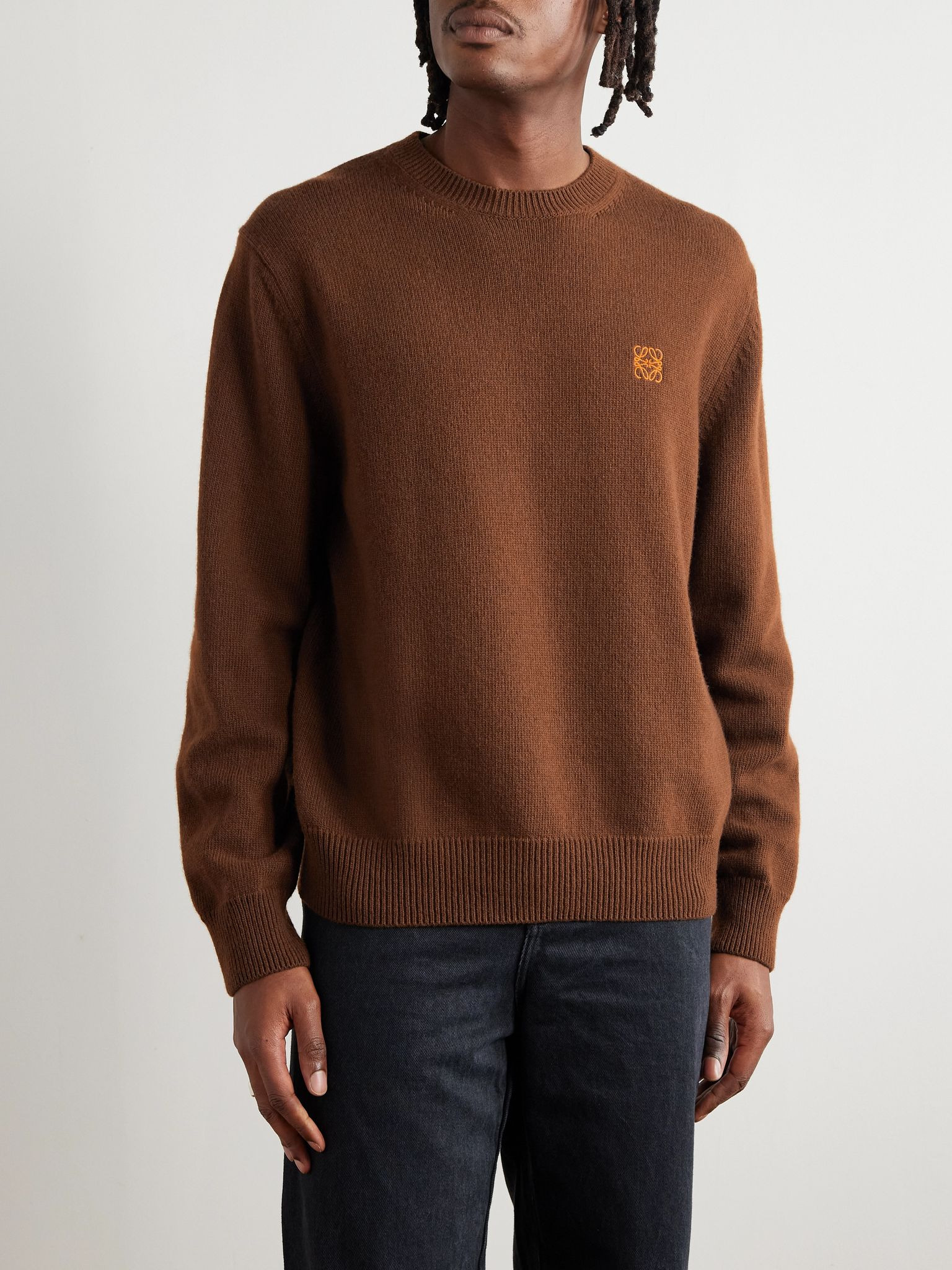 Anagram Logo-Embroidered Wool Sweater Brown - 3