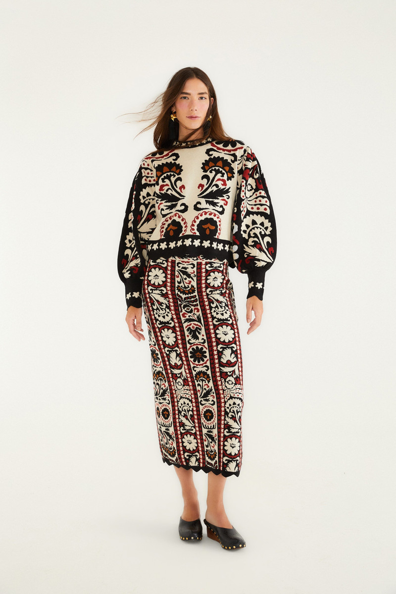 Stripes Winter Tapestry Knit Skirt 1