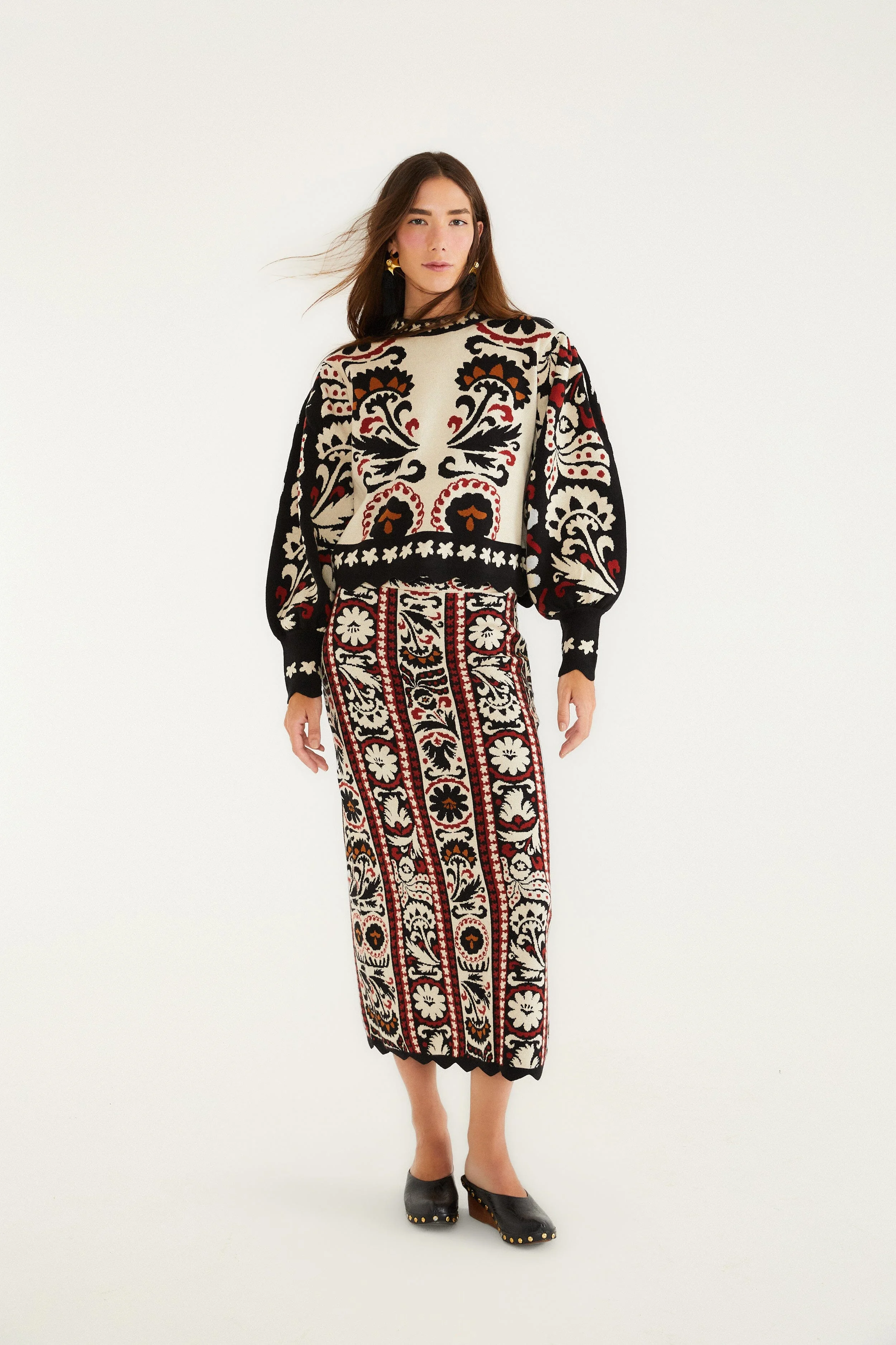 Stripes Winter Tapestry Knit Skirt - 1