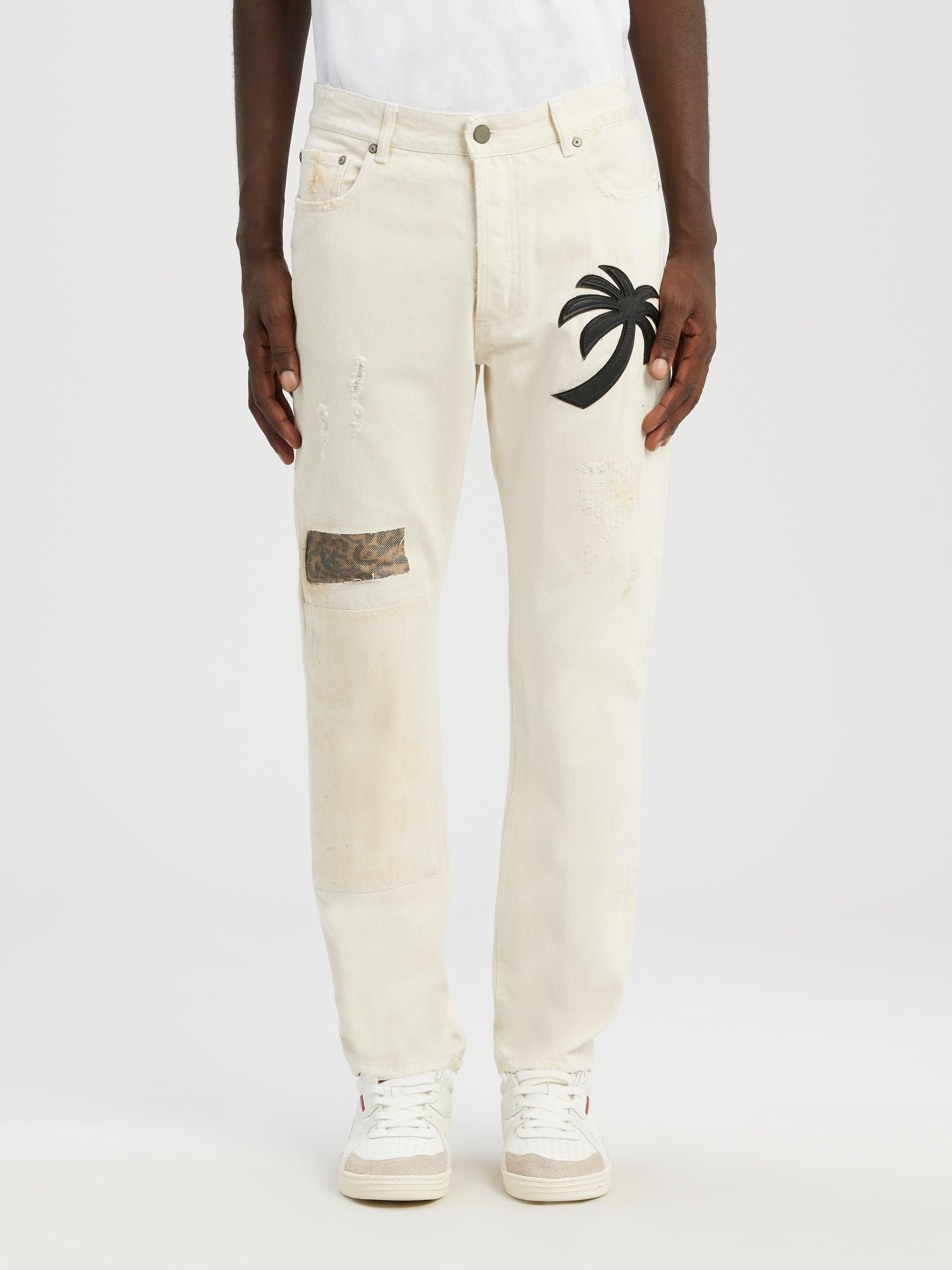 CURVED PALM TREE REGULAR DENIM PANTS - 3