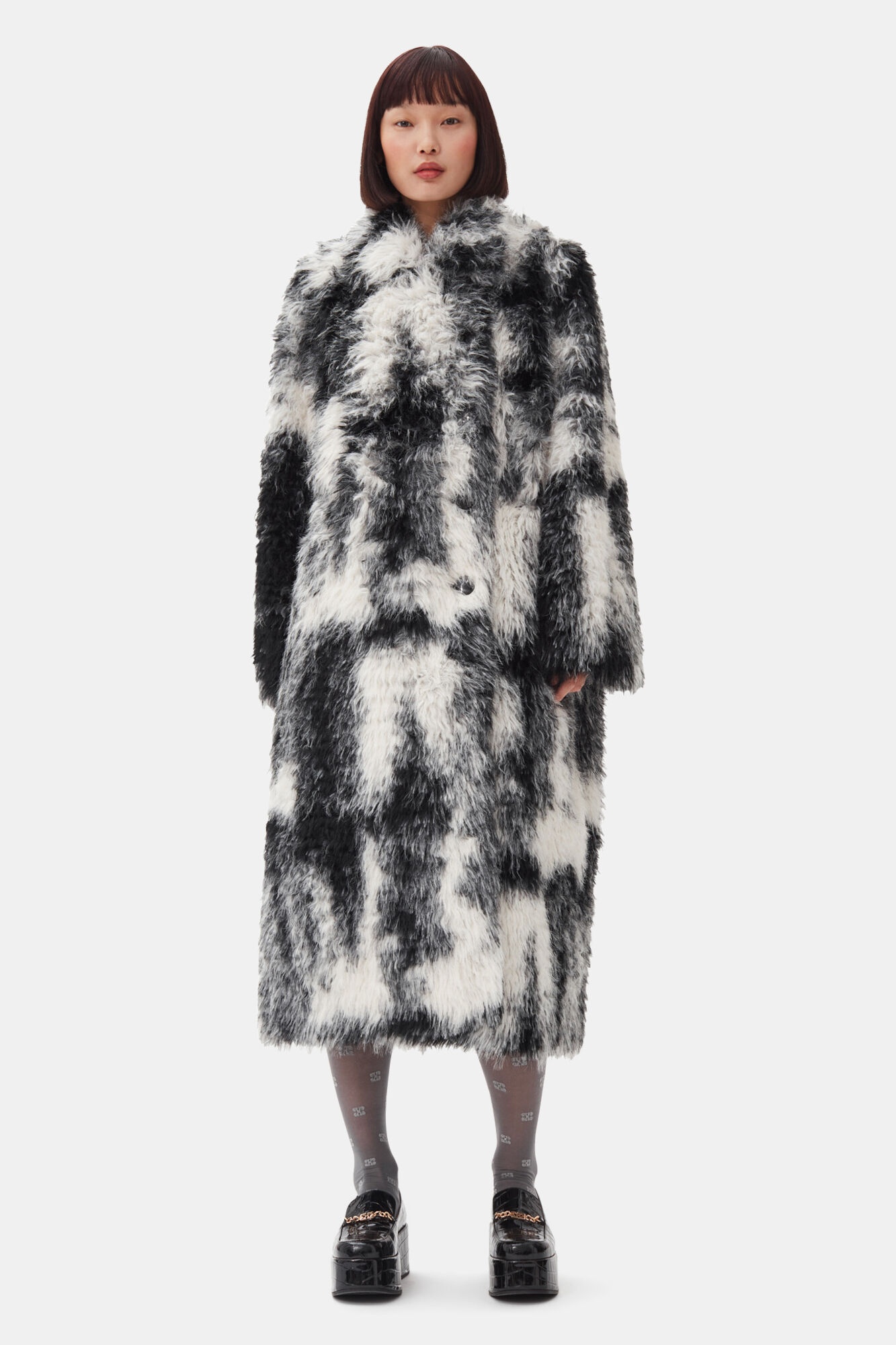 BLACK AND WHITE FAUX FUR COAT - 2