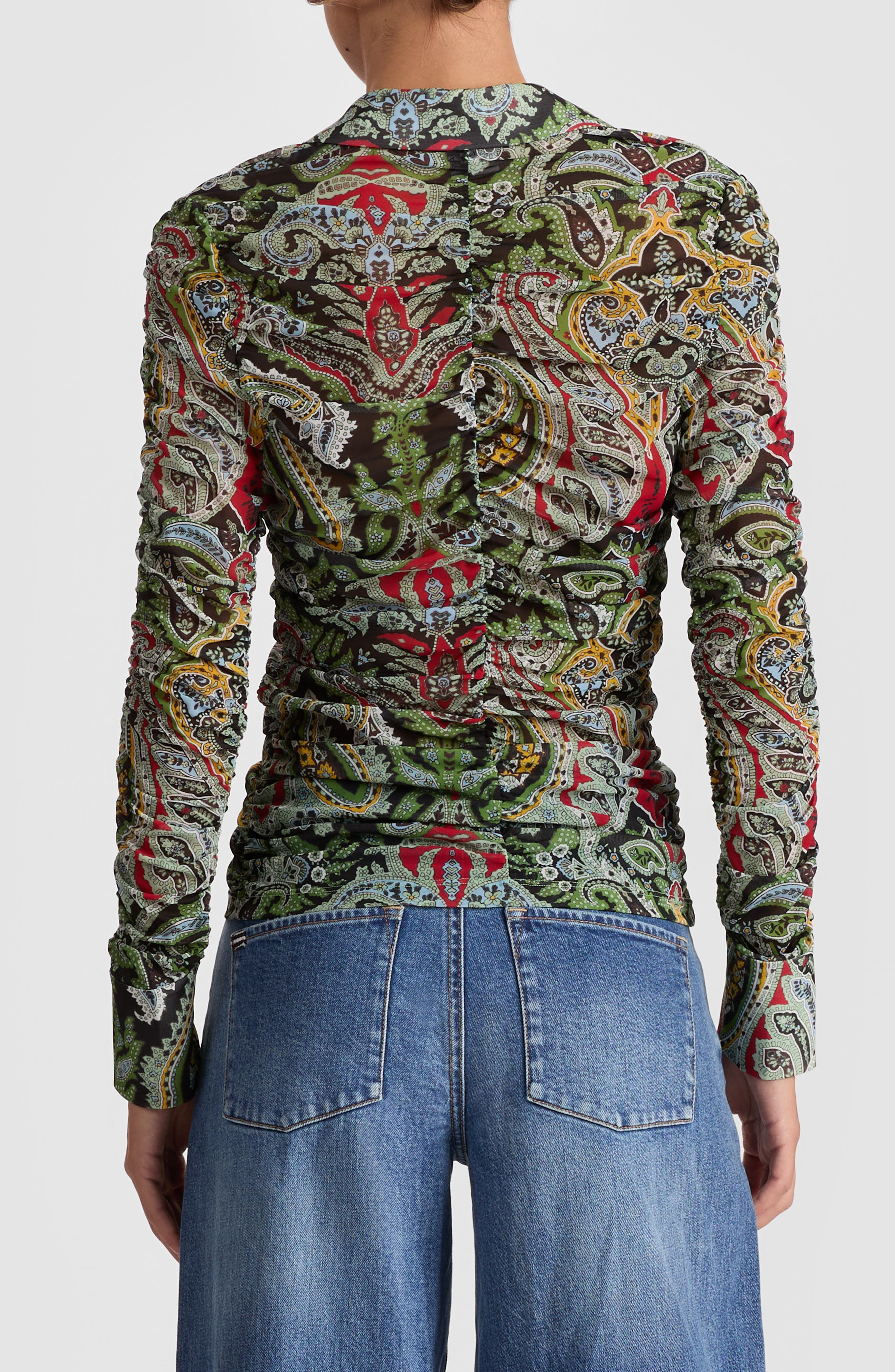 Alice + Olivia Portia Paisley Center Ruched Button-Up Shirt in Paisley Poem at Nordstrom - 2