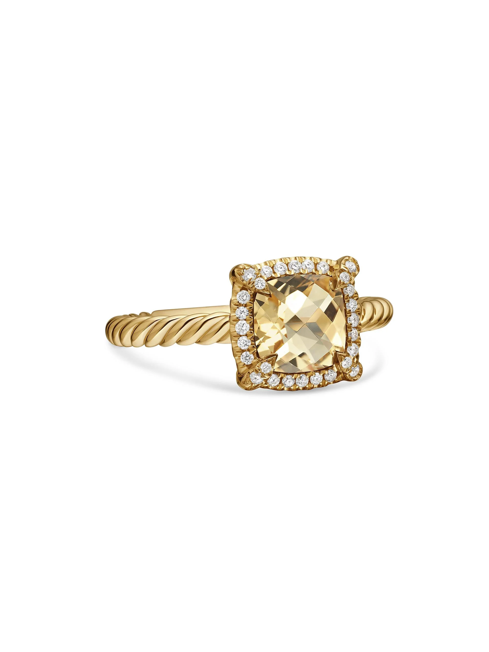 Women's Petite Chatelaine Pavé Bezel Ring in 18K Yellow Gold with Diamonds - Champagne Citrine - 1