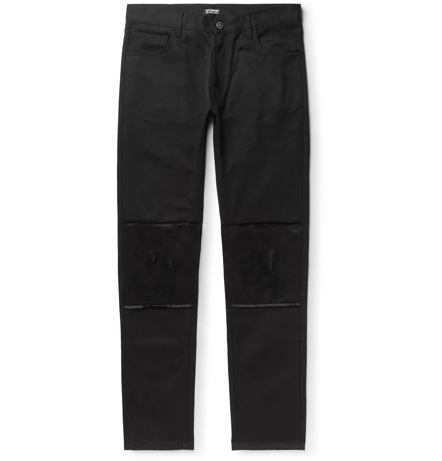 Slim-Fit Distressed Satin-Trimmed Denim Jeans - 1