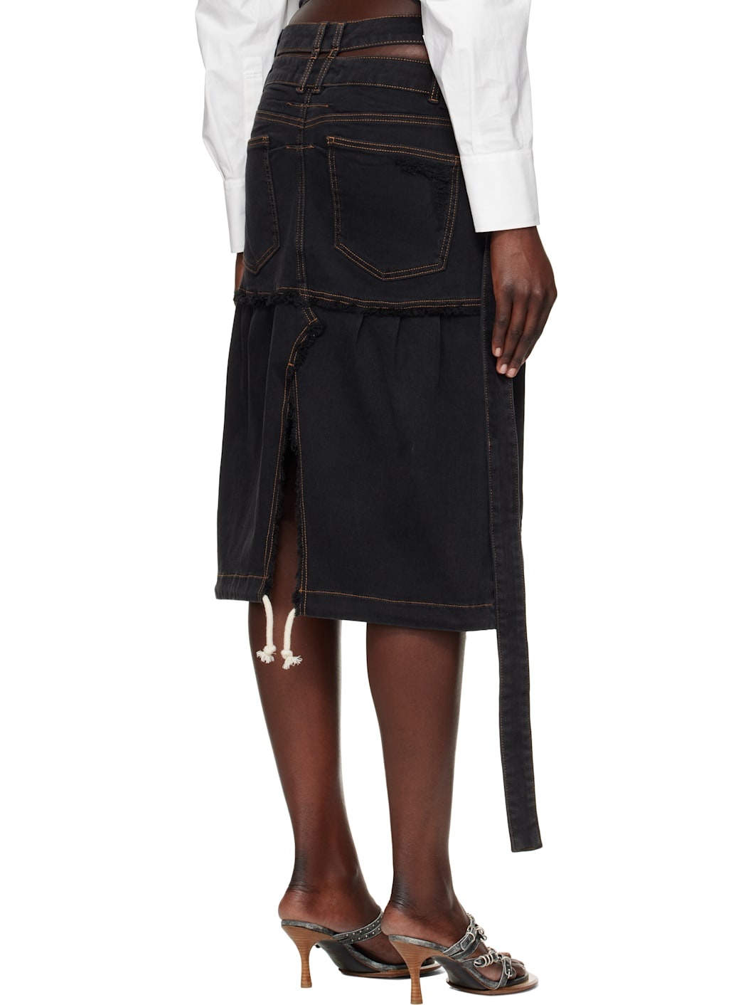 Gray Signature Wrap Denim Midi Skirt - 3