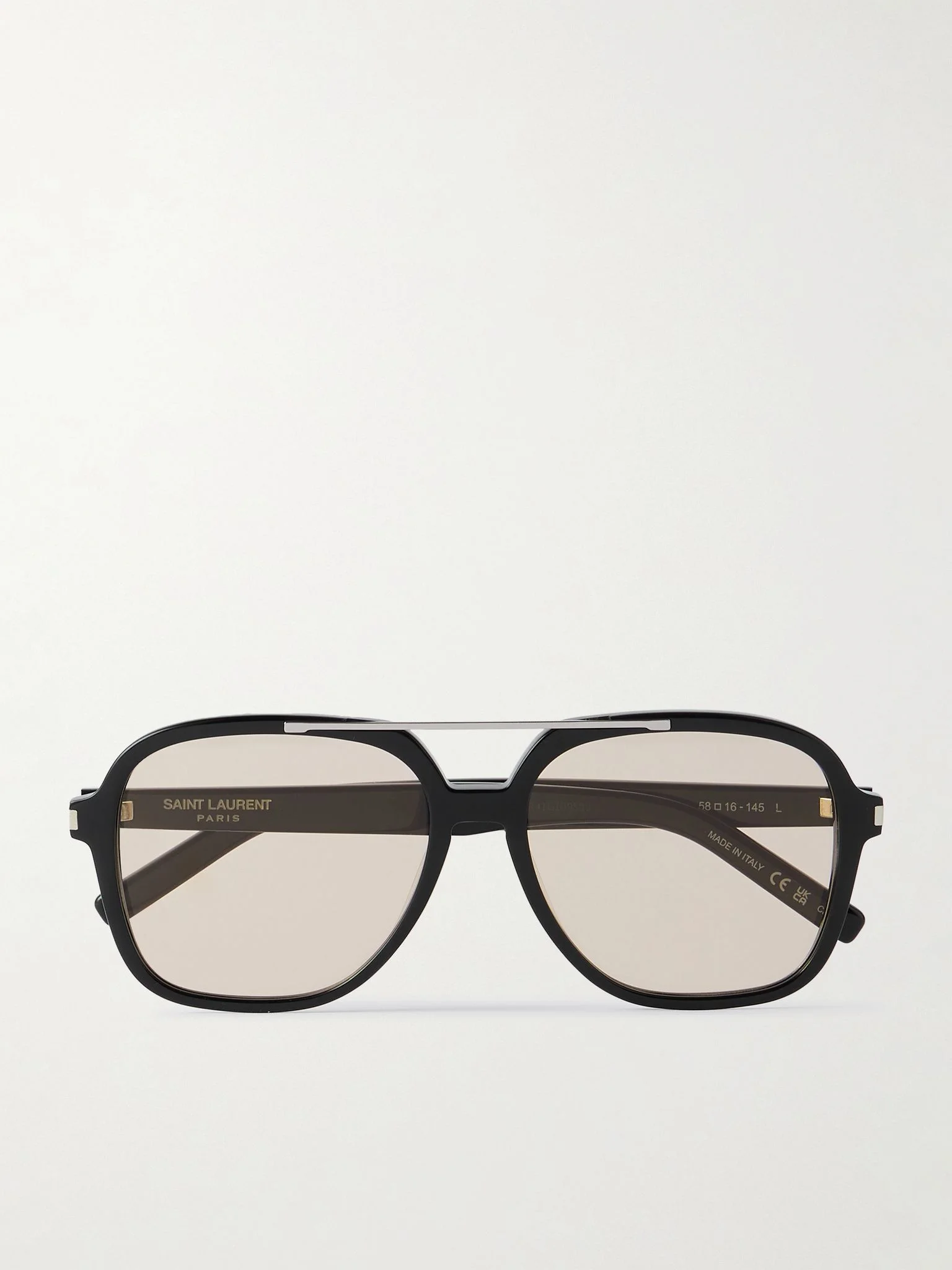 Aviator-style silver-tone and acetate sunglasses Black - 1