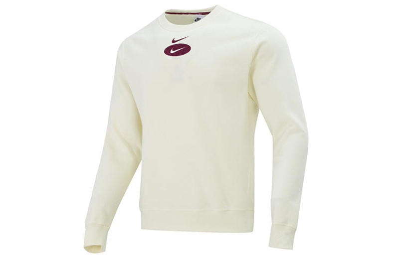 Men's Nike As Nsw Sl Bb Crew Casual Sports Fleece Lined Round Neck Long Sleeves Ivory DM5461-113 - 1