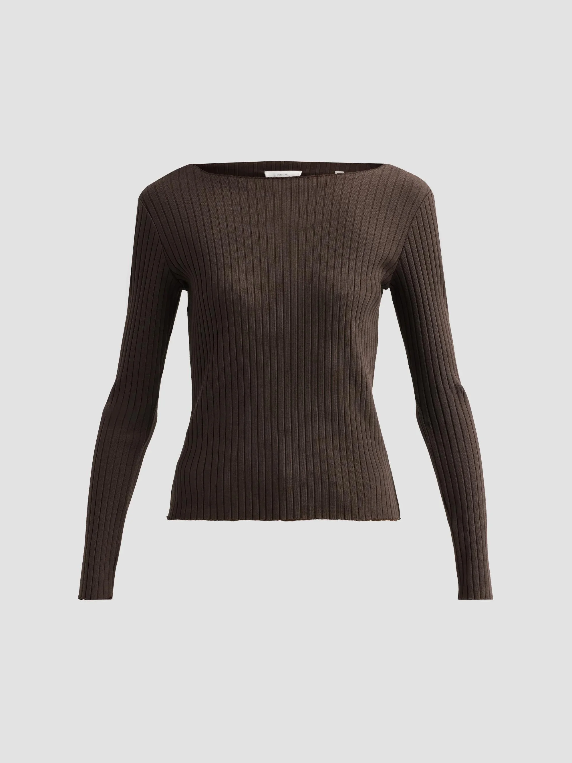 Women's Boatneck Cotton Rib-Knit Sweater - Iron - 1