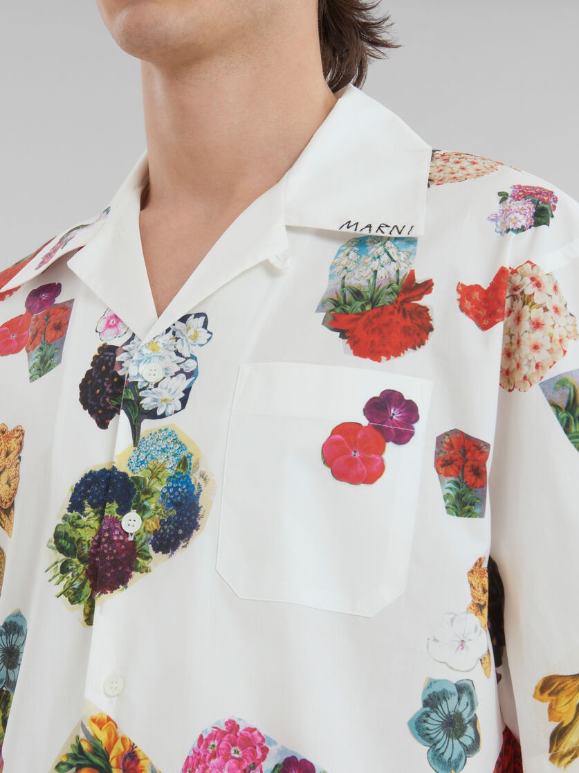 WHITE POPLIN BOWLING SHIRT WITH FLOWER PRINTS - 5