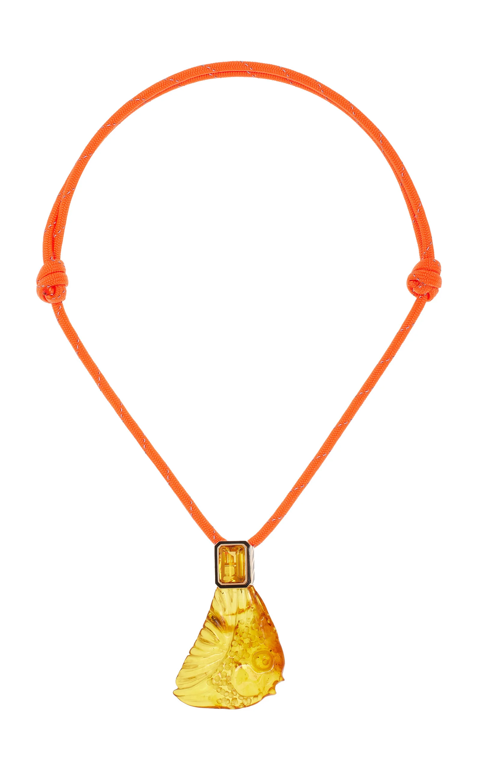 Grande Carved Amber Fish Pendant with Citirine orange - 1