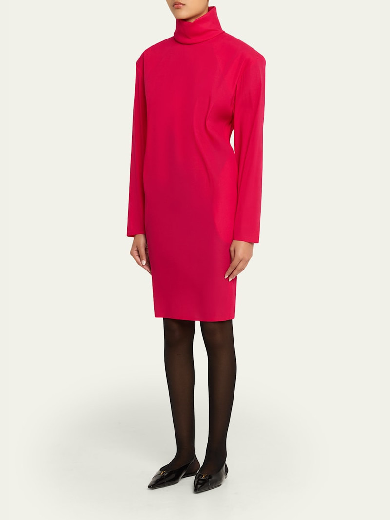 SAINT LAURENT Mock-Neck Strong-Shoulder Stretch Organza Dress outlook