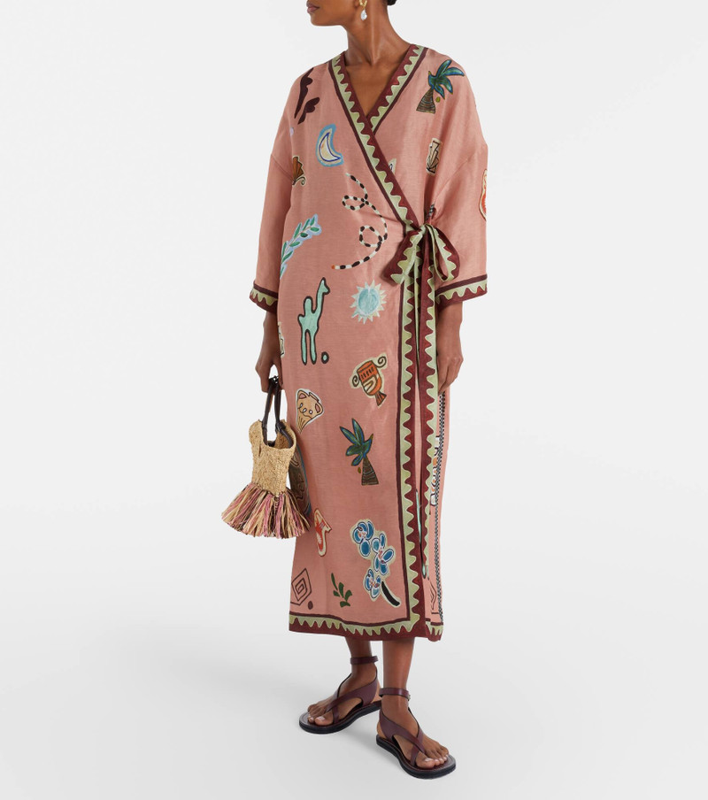 ALÉMAIS Linen and silk-blend wrap midi dress outlook