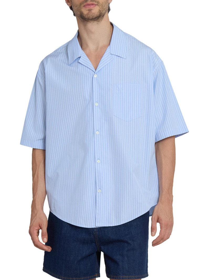 Men's Striped Cotton Boxy Camp Shirt - Bleu Cachemire Blanc 3