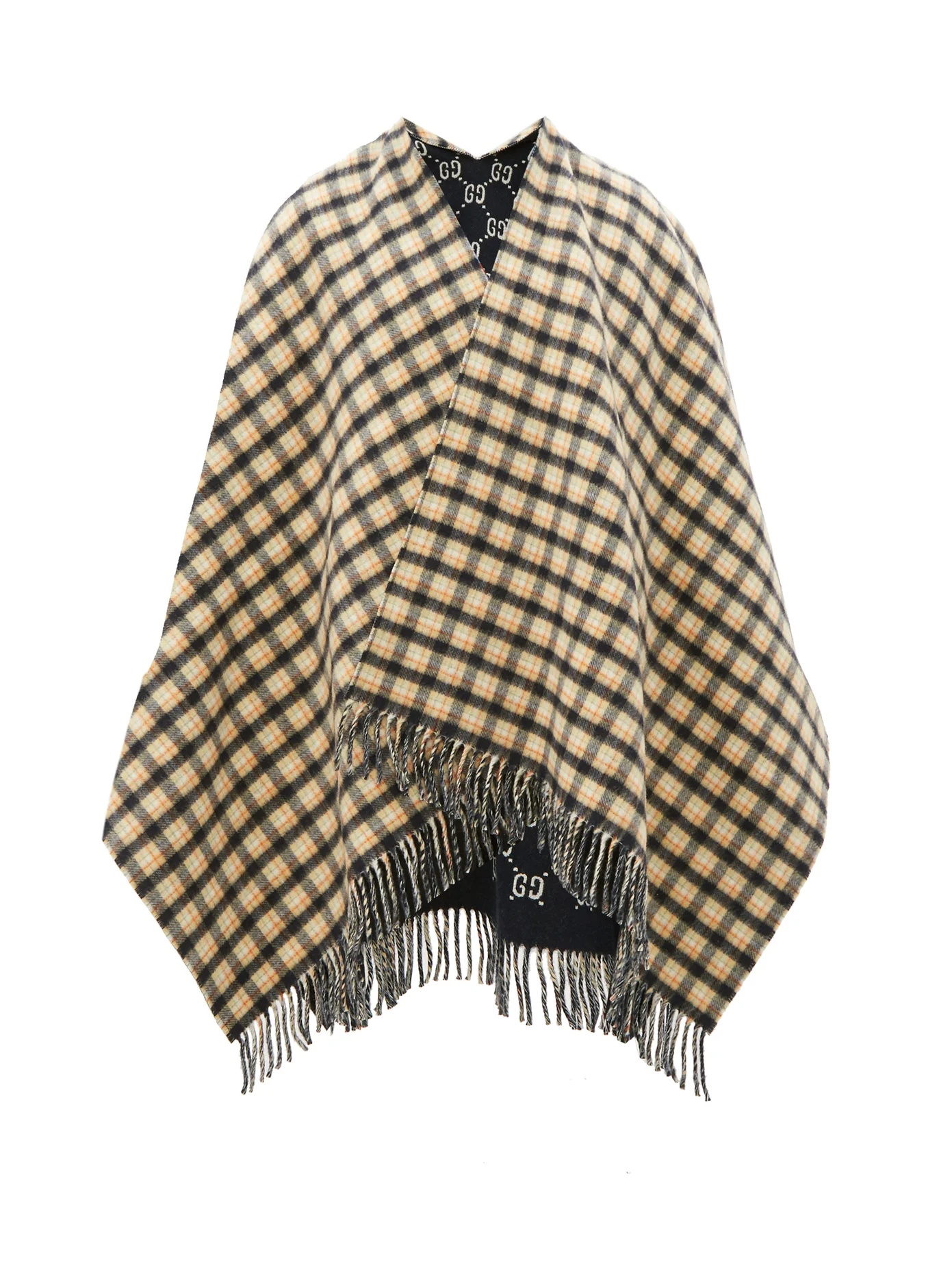 Check monogram-jacquard wool poncho - 1