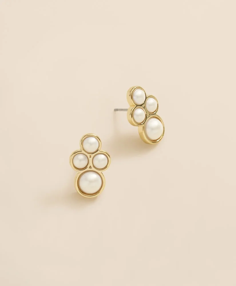 Faux-Pearl Gold-Plated Cluster Earrings - 1