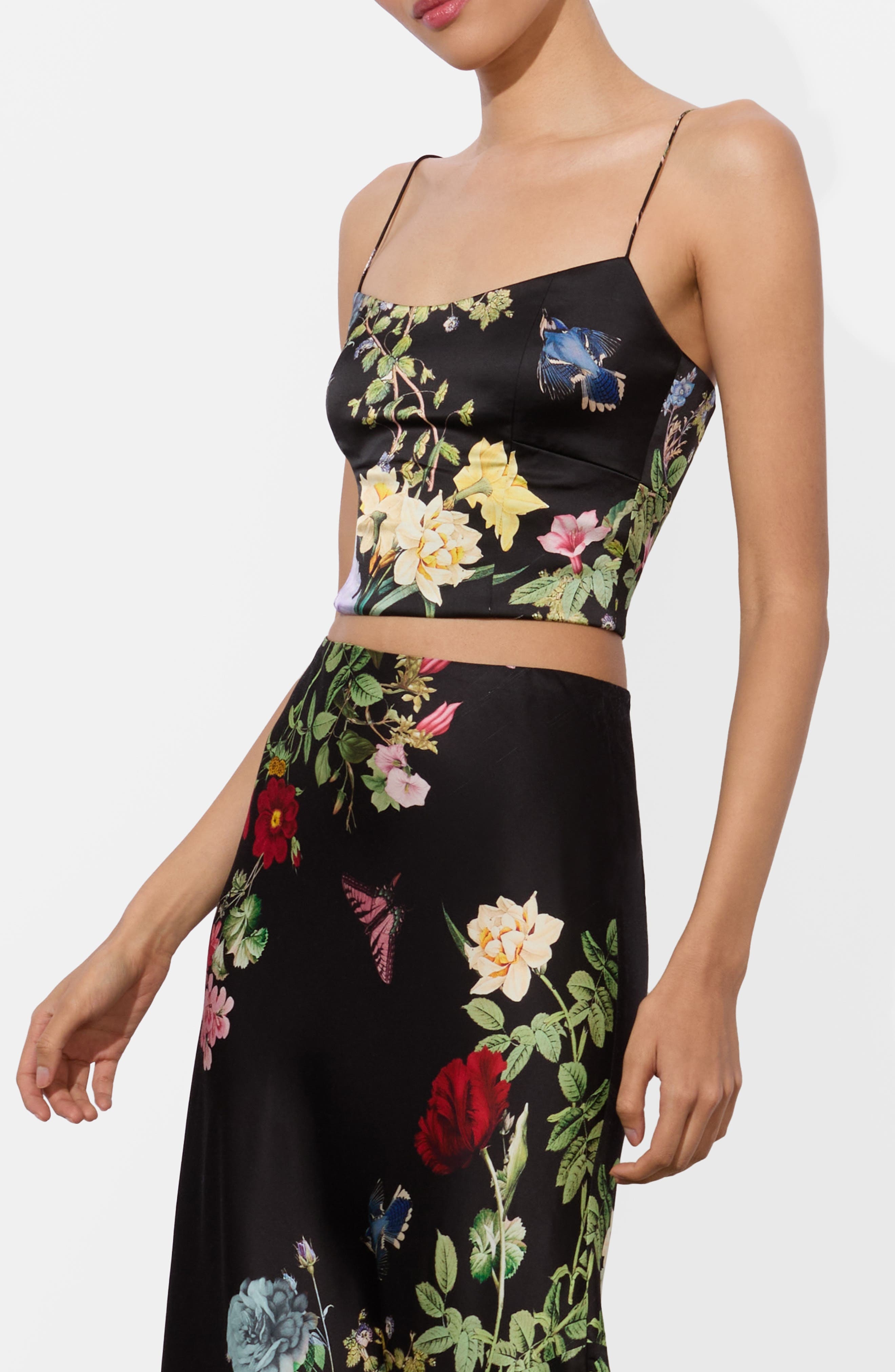 Alice + Olivia Saylor Bustier Crop Camisole in Venus Floral Black at Nordstrom - 3