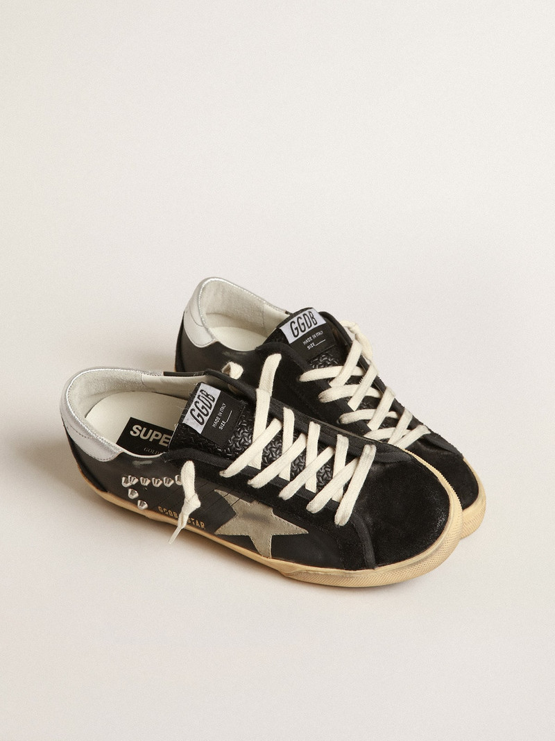 Golden Goose Women’s Super-Star in black leather and suede with silver studs outlook