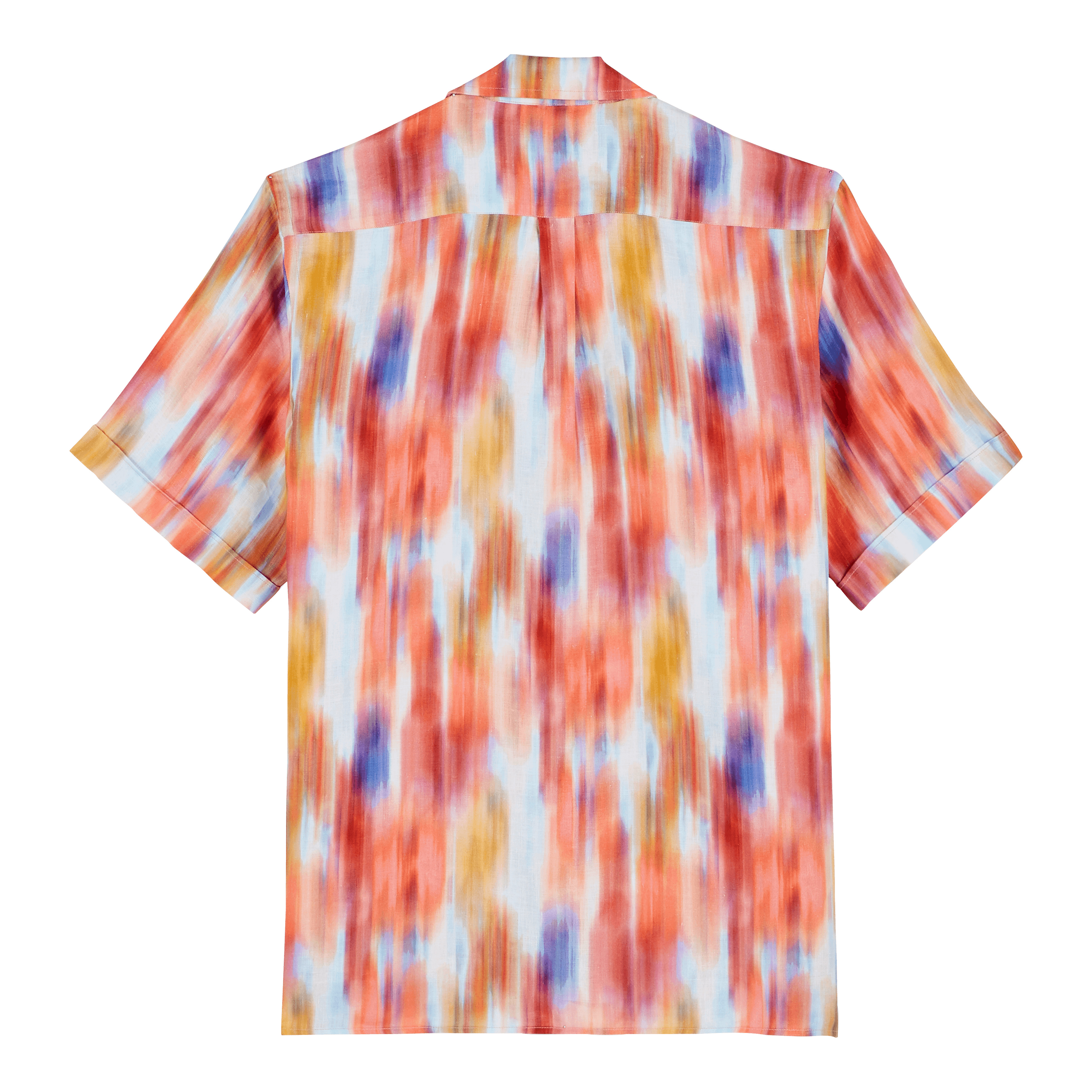 Men Linen Bowling Shirt Ikat Flowers - 2