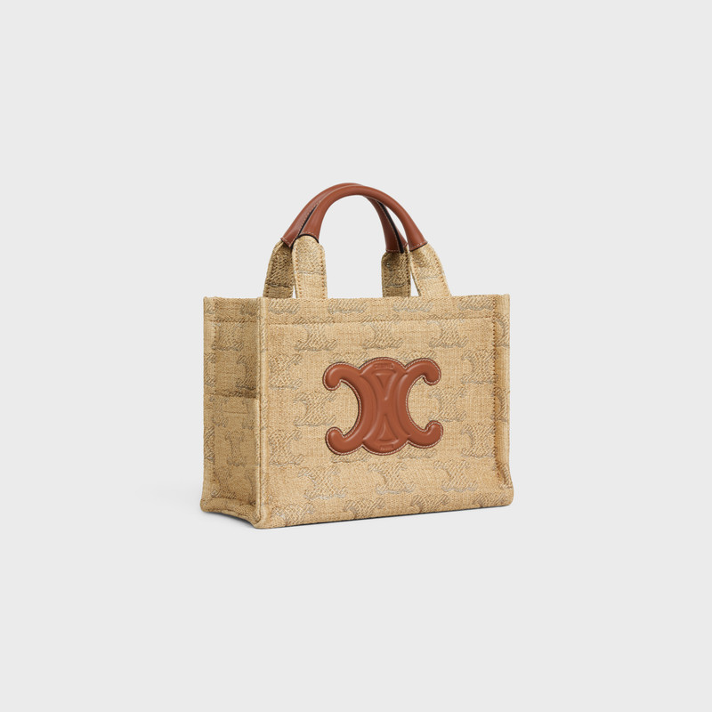 CELINE small cabas thais in raffia effect textile with triomphe jacquard outlook