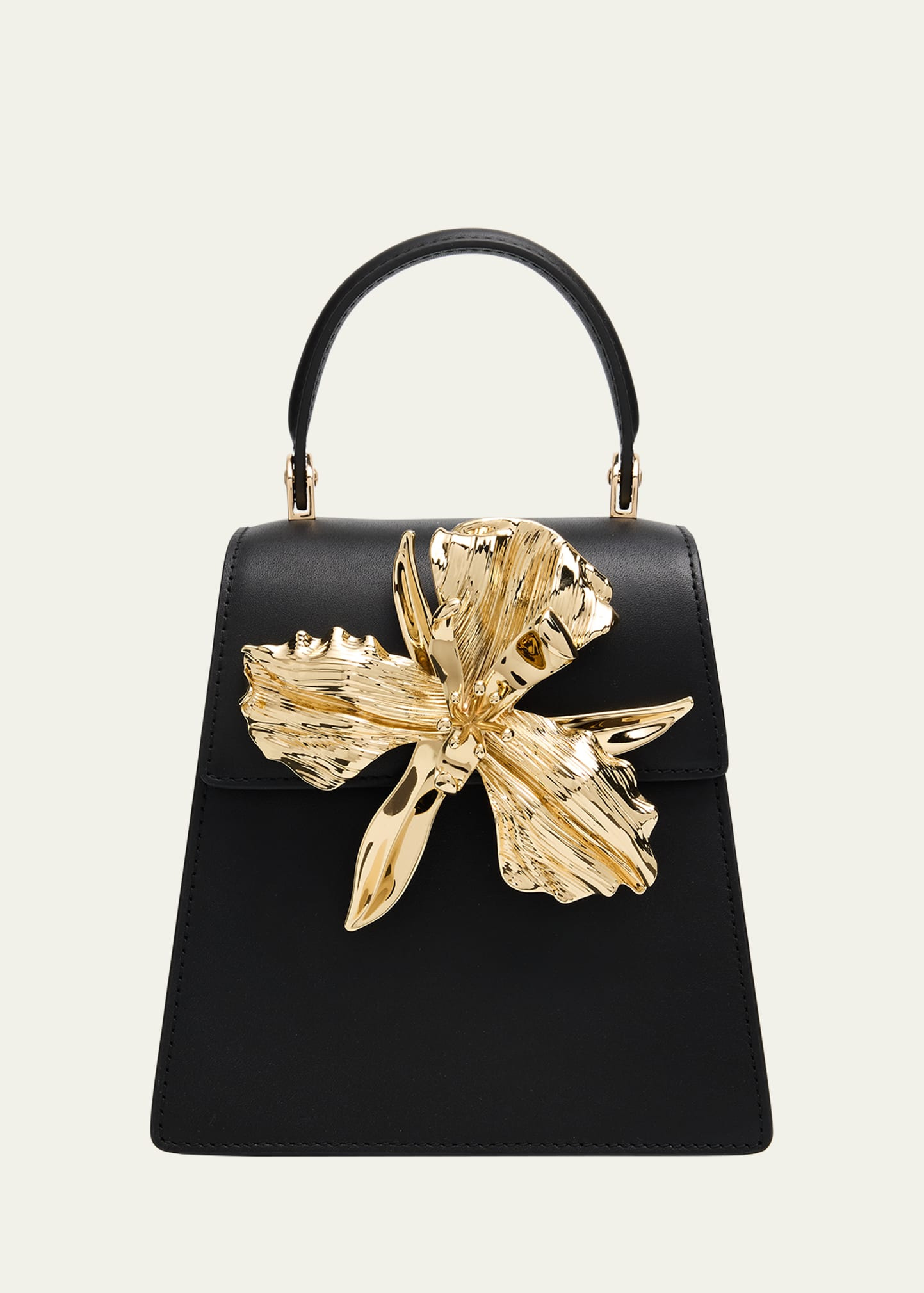 Emilia Flower-Embellished Leather Top-Handle Bag - 1