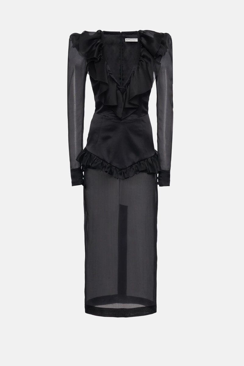 SILK SATIN AND ORGANZA DRESS WITH VOLANT 1