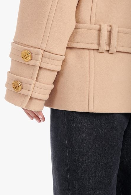 Camel wool and cashmere pea coat with double-breasted gold-tone buttoned fastening - 7