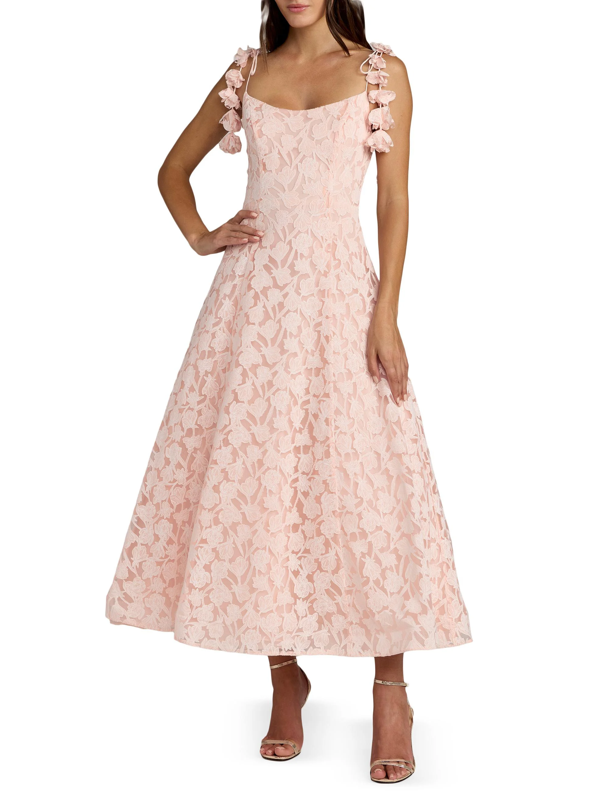 Women's Floral Tulle A-Line Cocktail Dress - Blossom Pink - 1