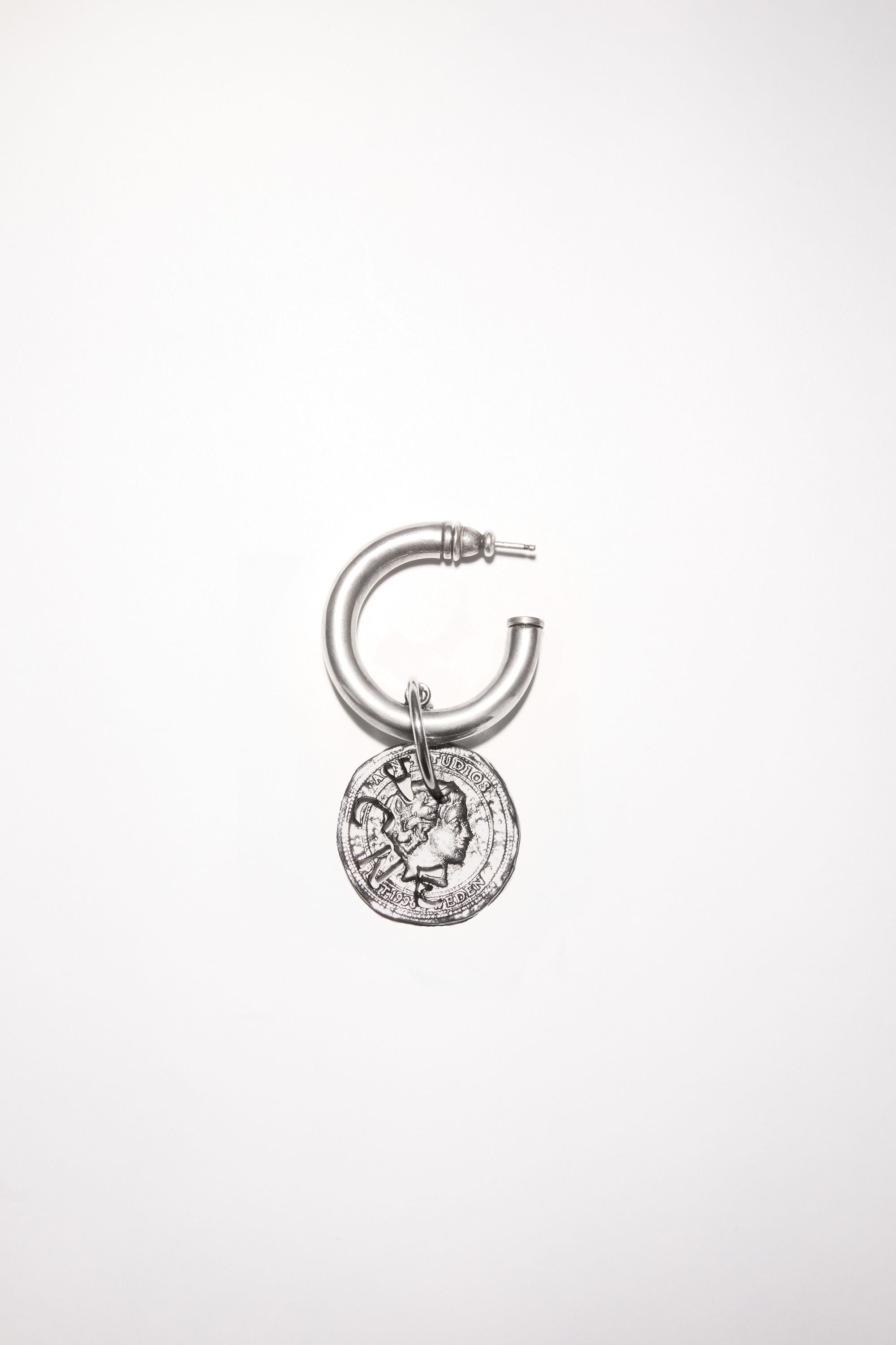 Coin charm earring - Antique Silver - 1