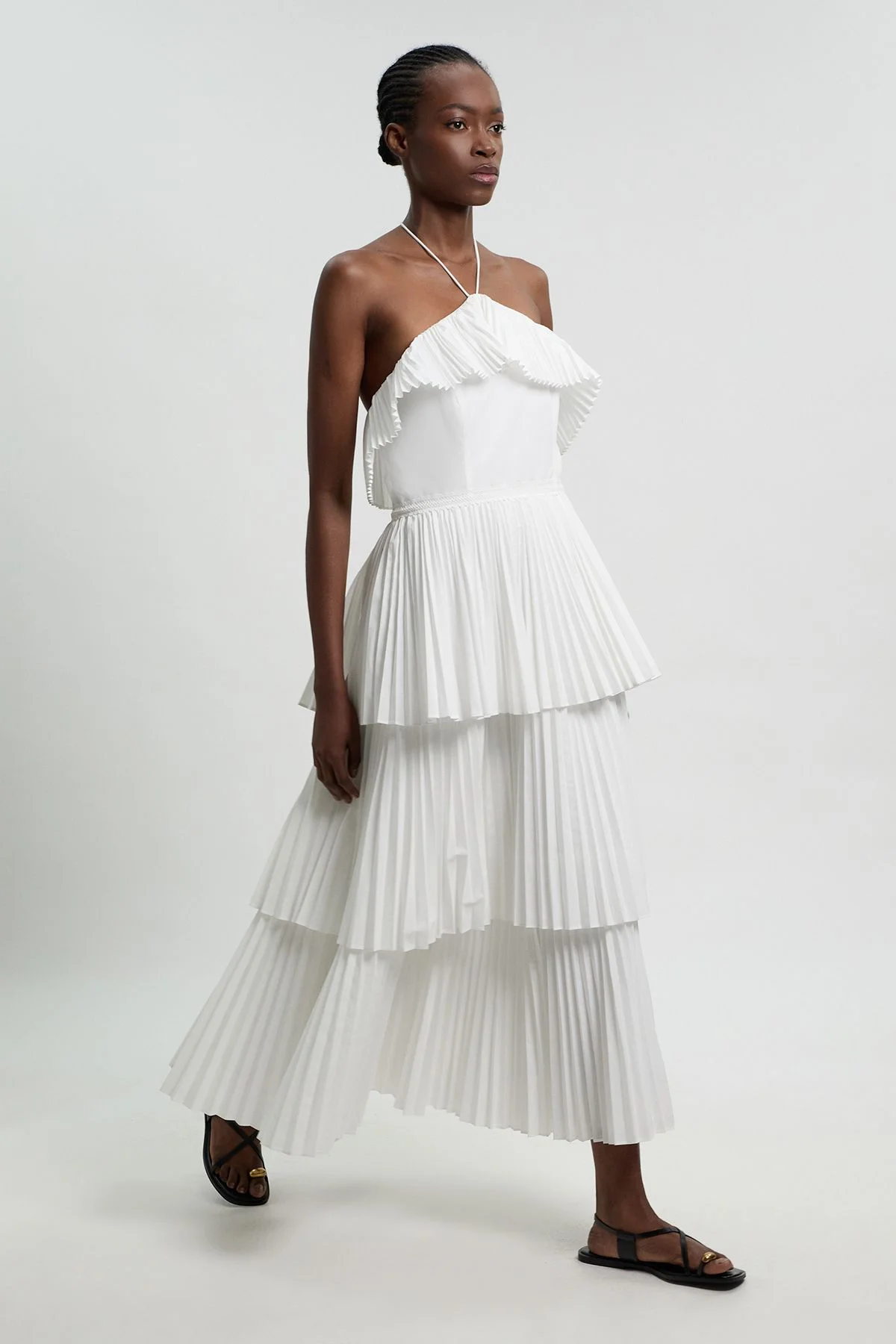 Petite Cotton Poplin Pleat Detail Halterneck Woven Maxi Dress - 1