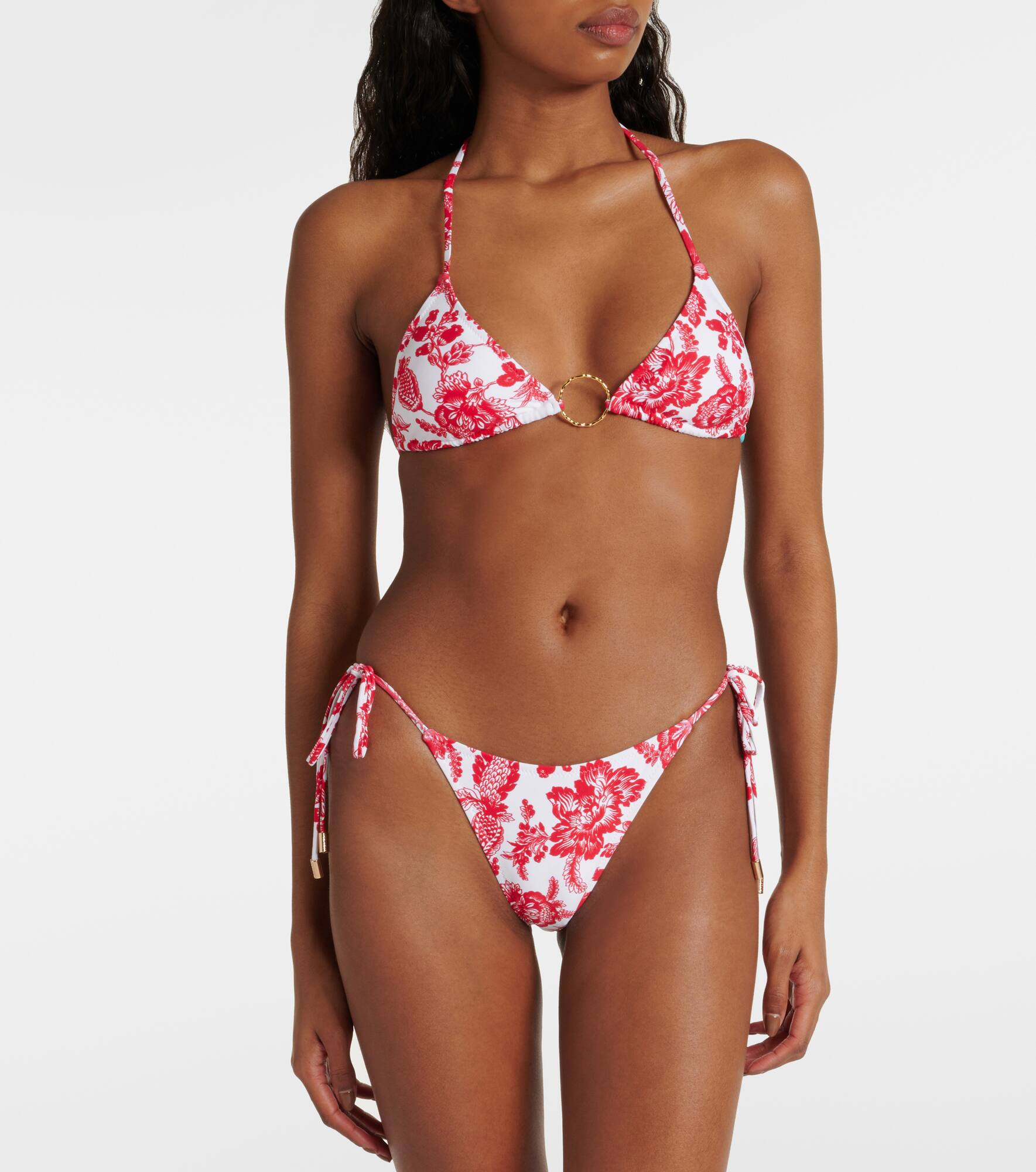 Miami ring-detail floral bikini top - 2