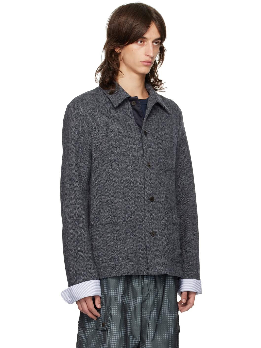 【送料&関税込】Dries Van Noten Midnight Blue Wool Blend Ble Dries Van Noten Felted Wool Blazer - Navy - 242-020409-9045