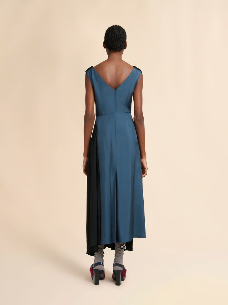 TURQUOISE TWILL DRESS WITH ASYMMETRIC DRAPING 3