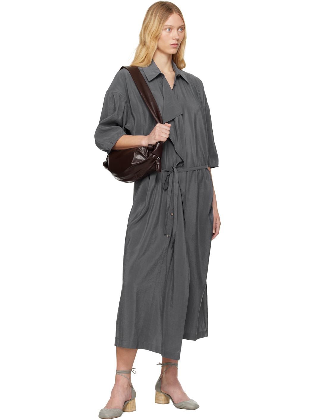 Gray Asymmetrical Shirt Midi Dress - 4