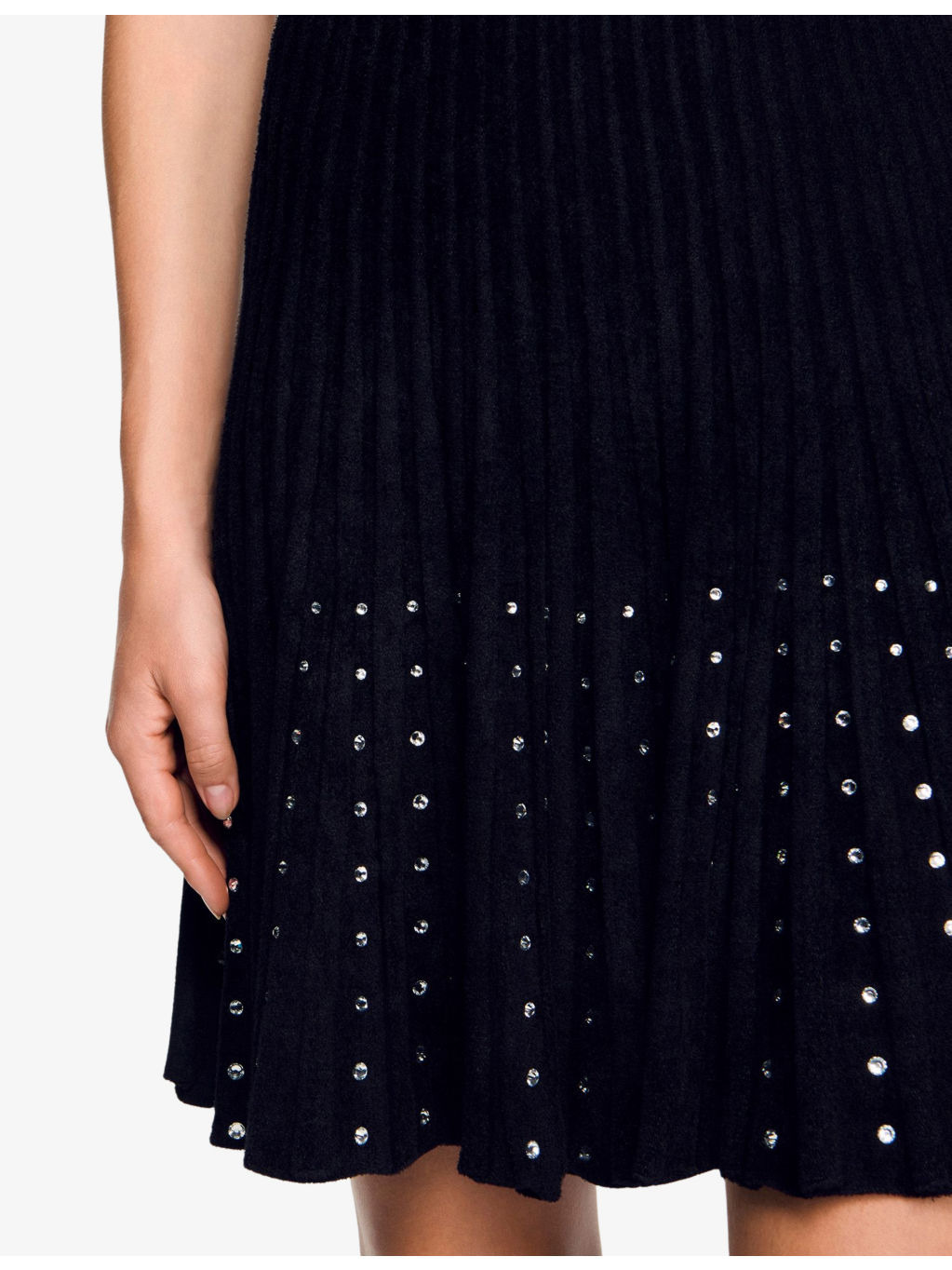 Rhinestone-Embellished Sleeveless Knitted Mini Dress - 5