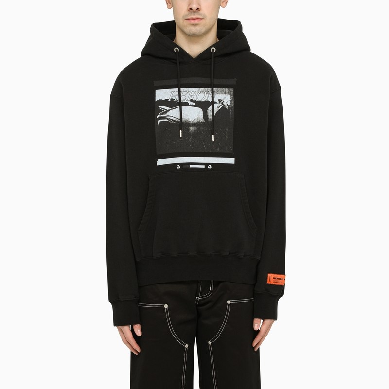 Black sweatshirt with print and hood - 1