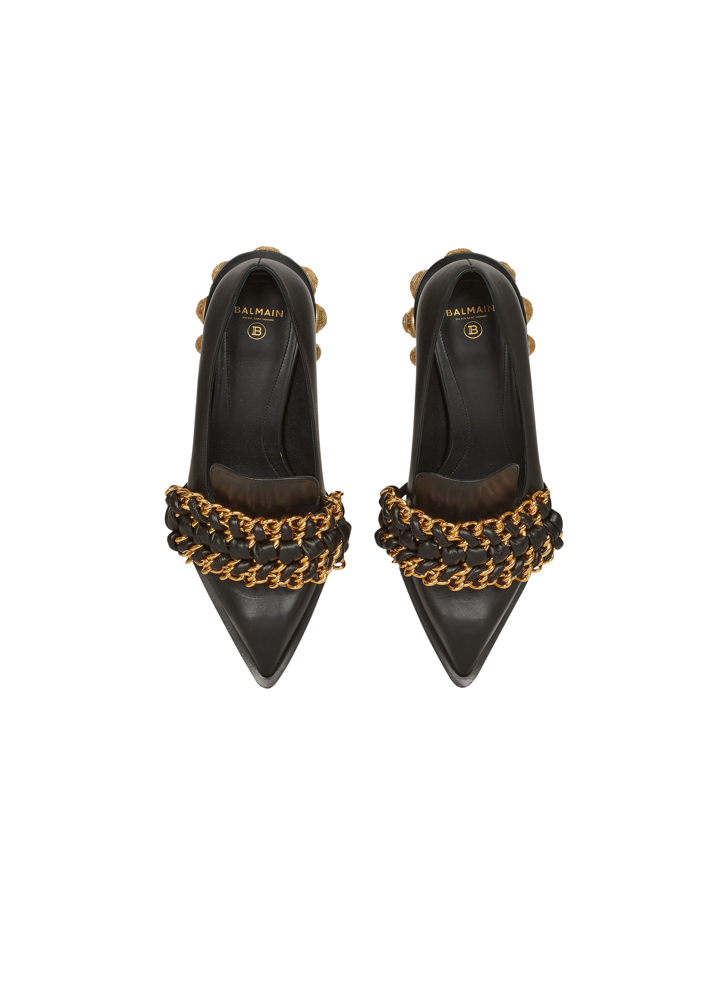 Leather Coin loafers with gold-tone chains - 3