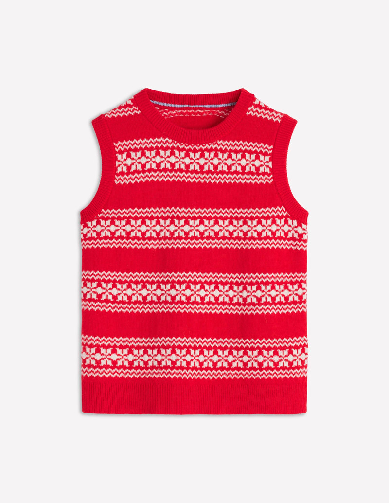 Edie Fair Isle Vest-Poppy Red, Warm Ivory 8