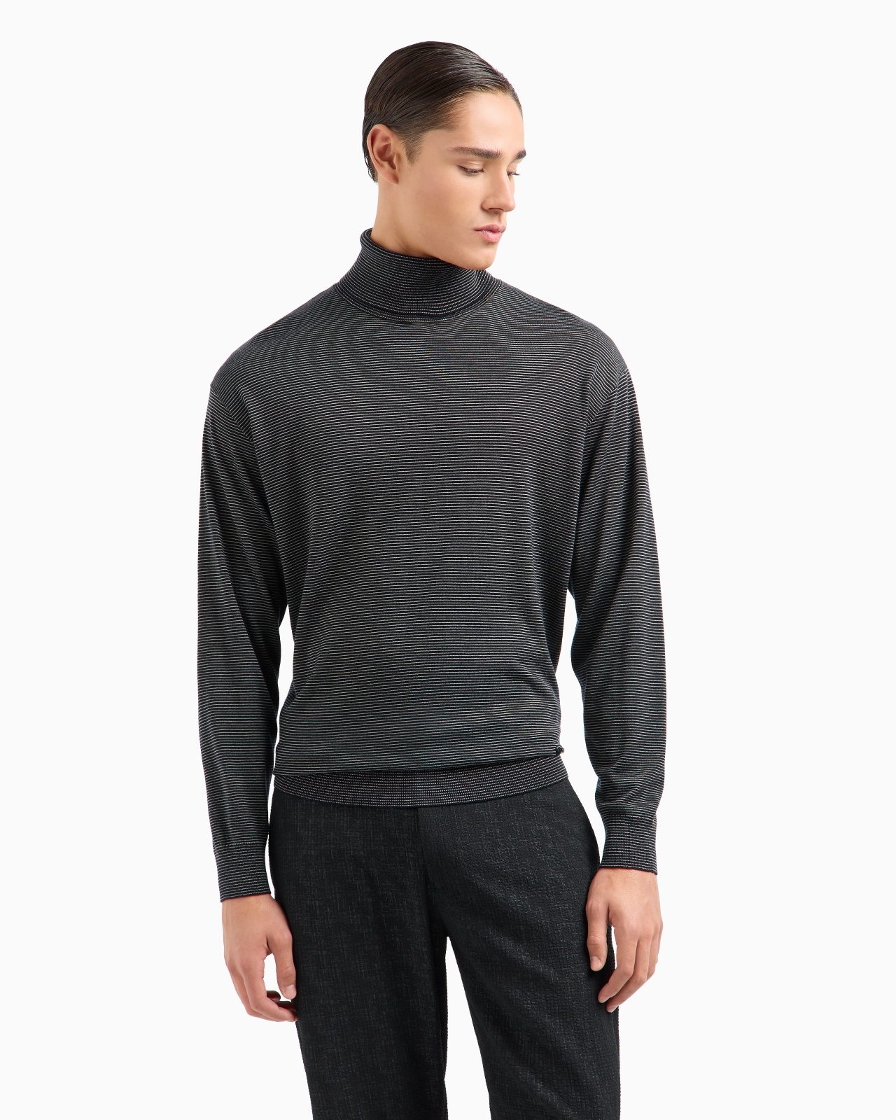 ASV JACQUARD MICRO-STRIPED WOOL AND LYOCELL BLEND ROLLNECK JUMPER - 4