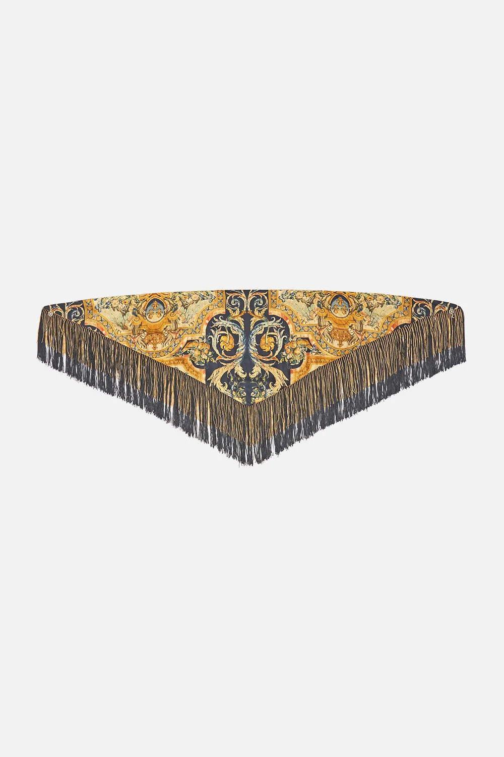 CAMILLA TRIANGULAR SILK TWILL SCARF WITH FRINGING - 00043447