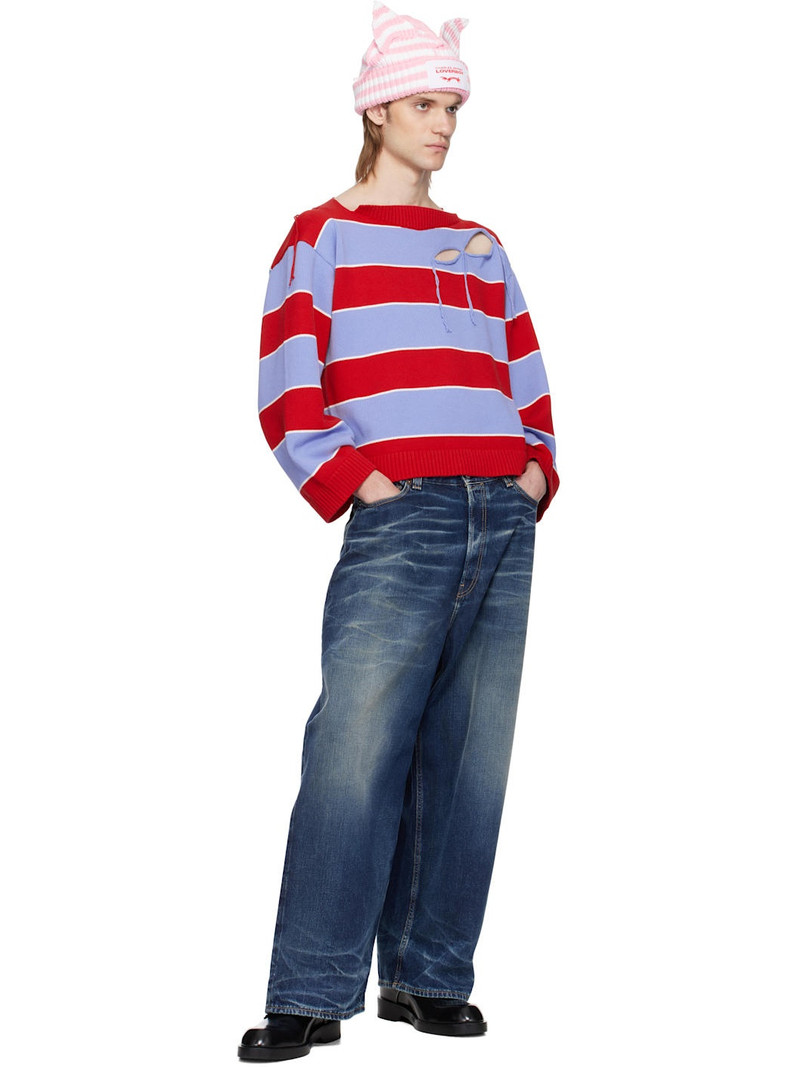 CHARLES JEFFREY LOVERBOY Red & Blue Slash Stripe Sweater outlook