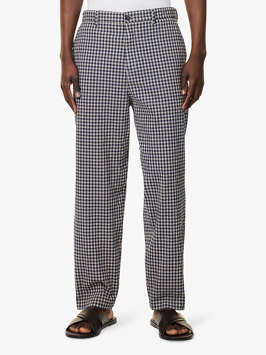 Check-Print Straight-Leg Cotton Trousers - 3