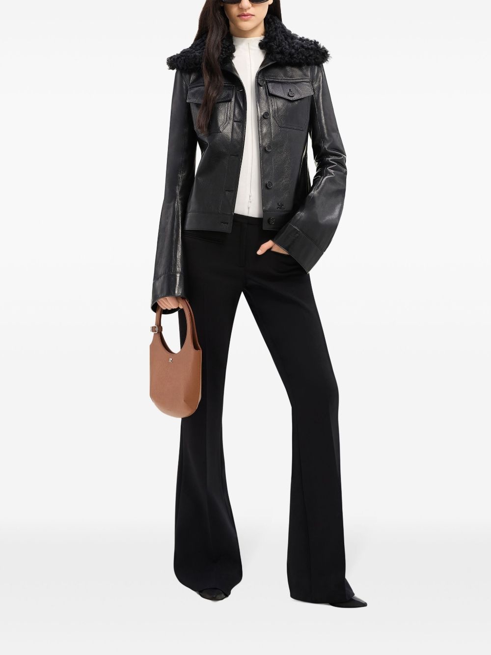 shearling-collar leather jacket - 2