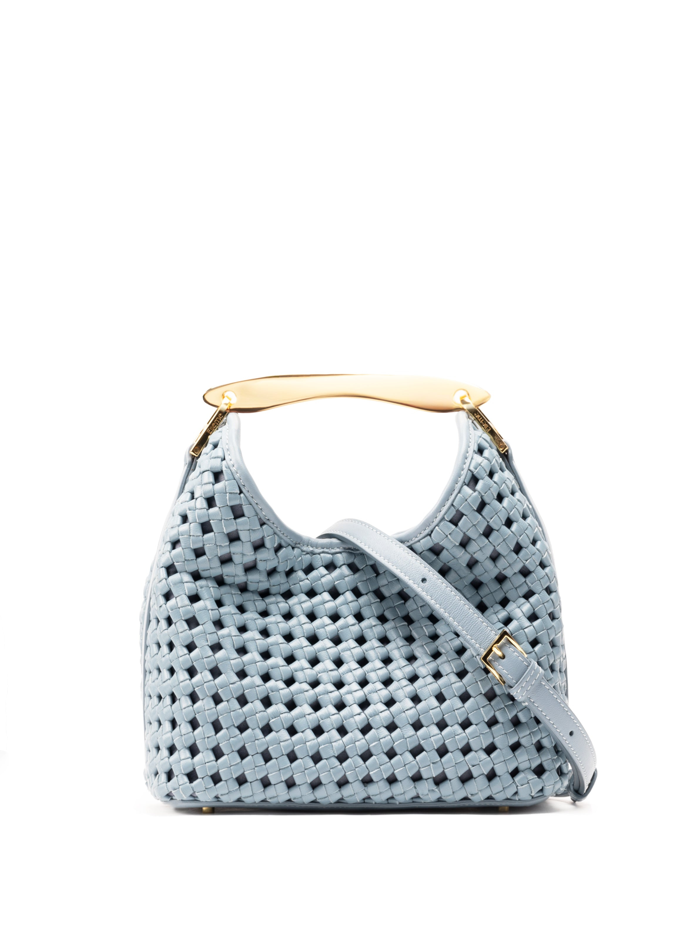 Small Boomerang Woven Leather Arctic Blue - 7