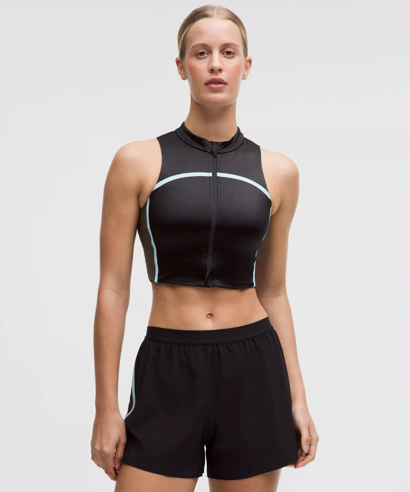 Satin Shine Full-Zip Tank Top Medium Support, B/C Cup *Stripe 1