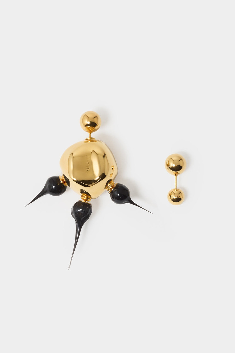 SPIKE RUBBERIZED ROUND EARRINGS / gold / black 1