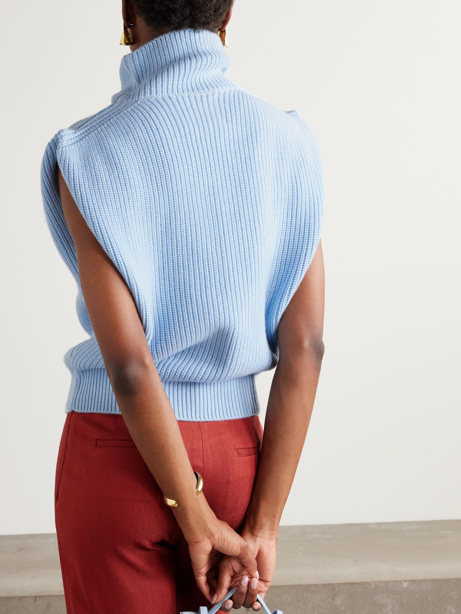 Ribbed cashmere turtleneck vest Light blue - 3