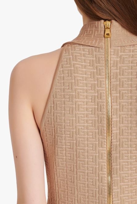 Short beige eco-designed knit dress with Balmain monogram - 10