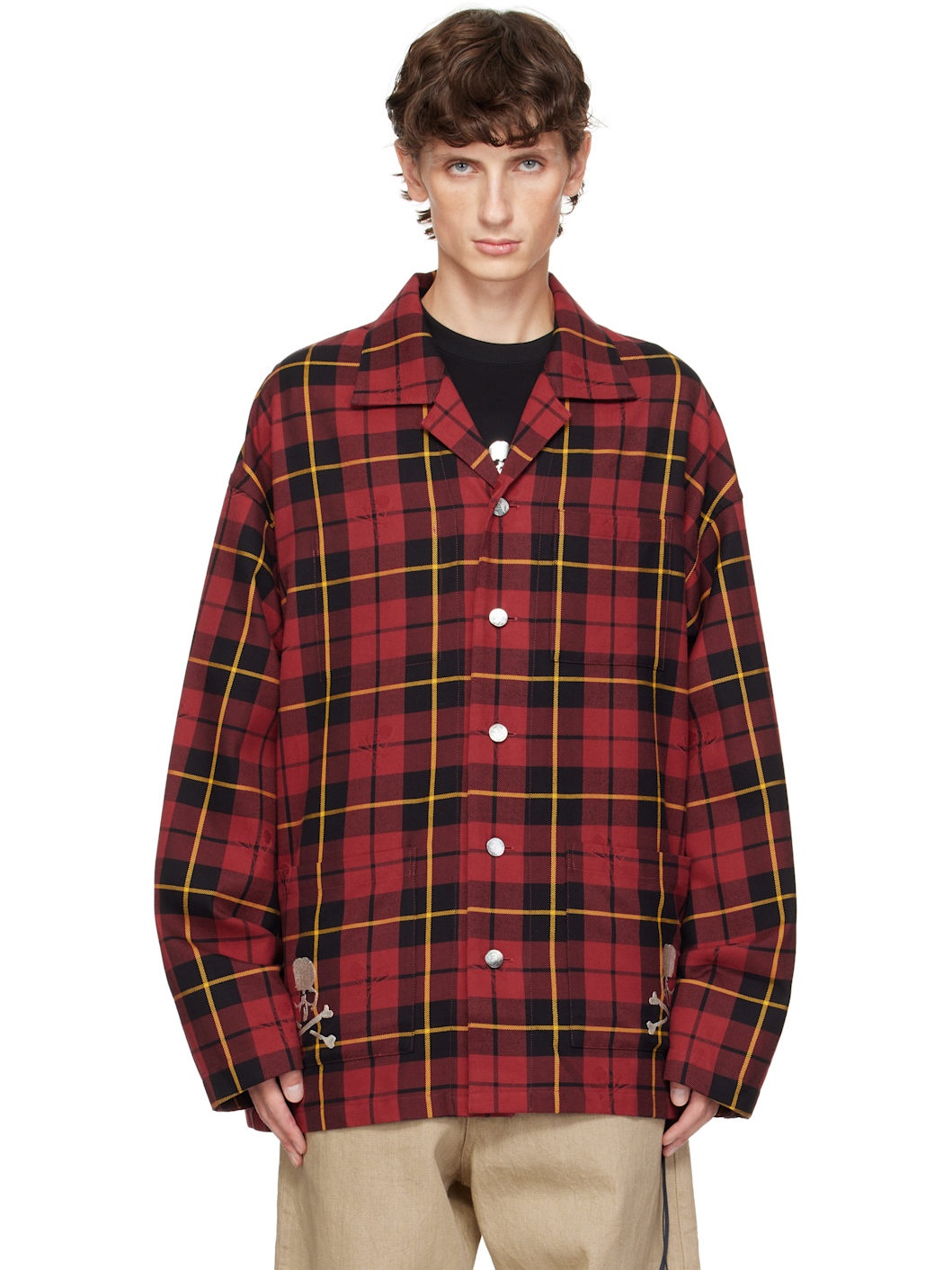 Burgundy Plaid Shirt Jacket - 1