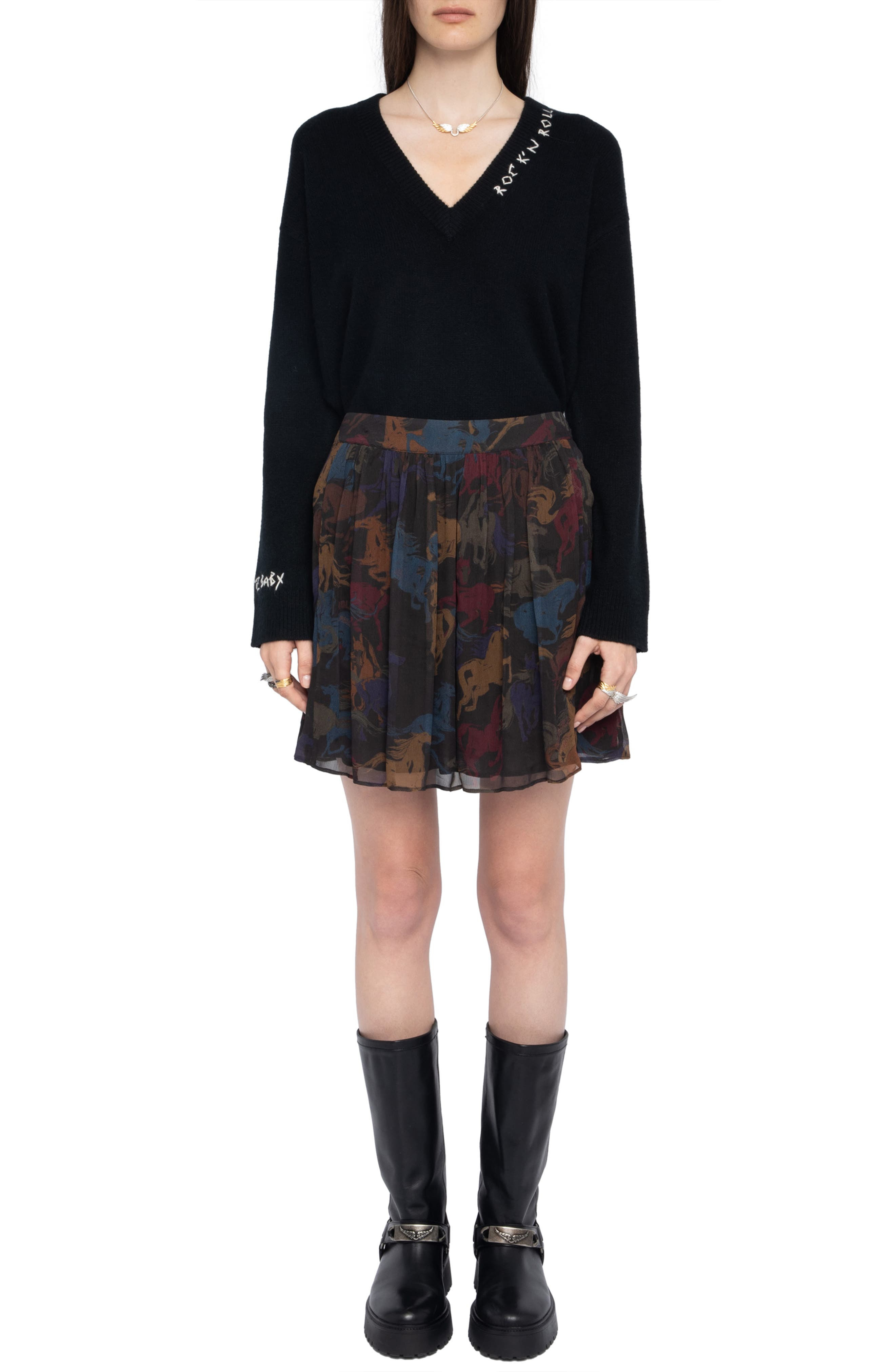Zadig & Voltaire Jadys Horse Print Miniskirt in Dark Chocolate at Nordstrom - 8