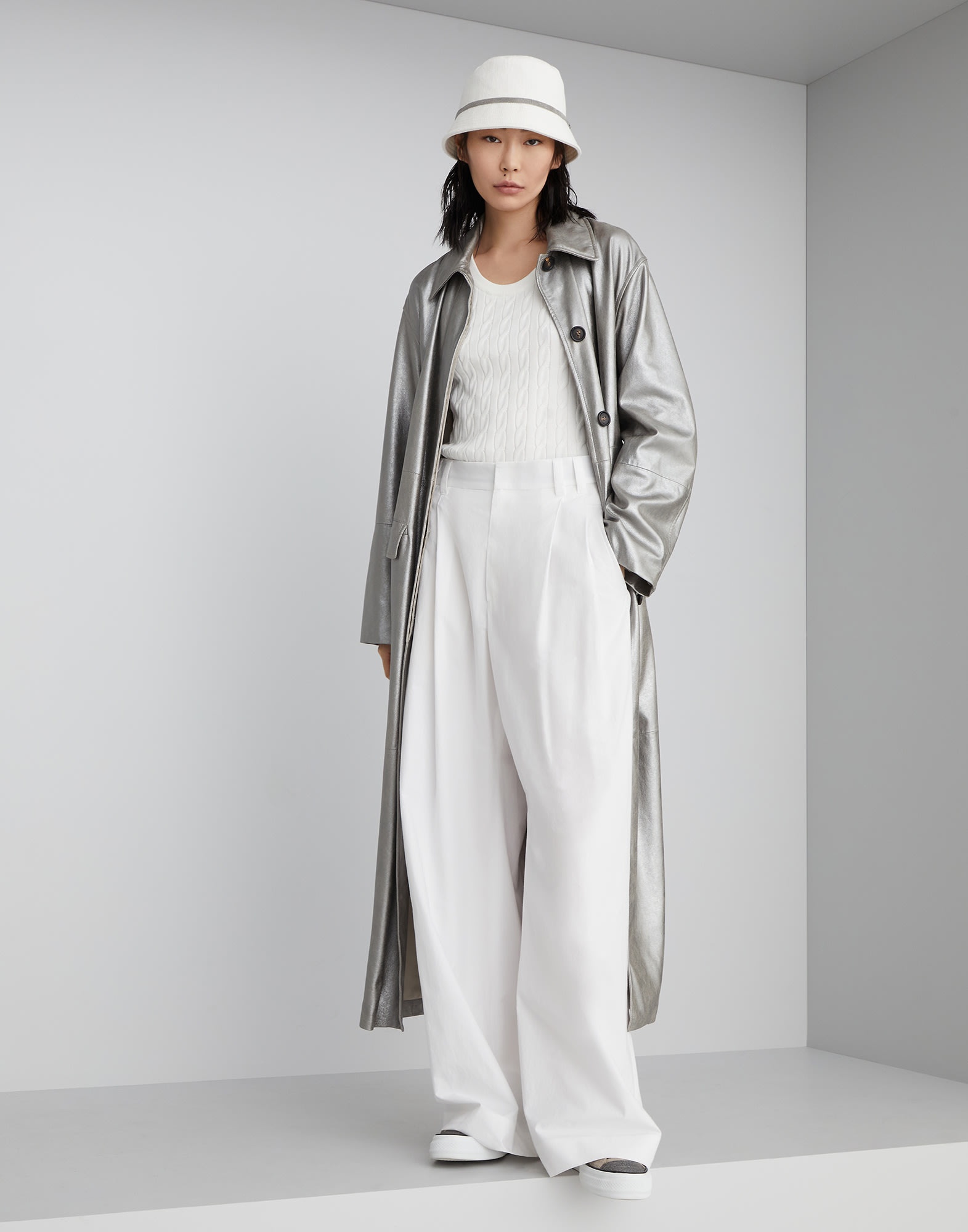Lamé suede trench with monili - 5